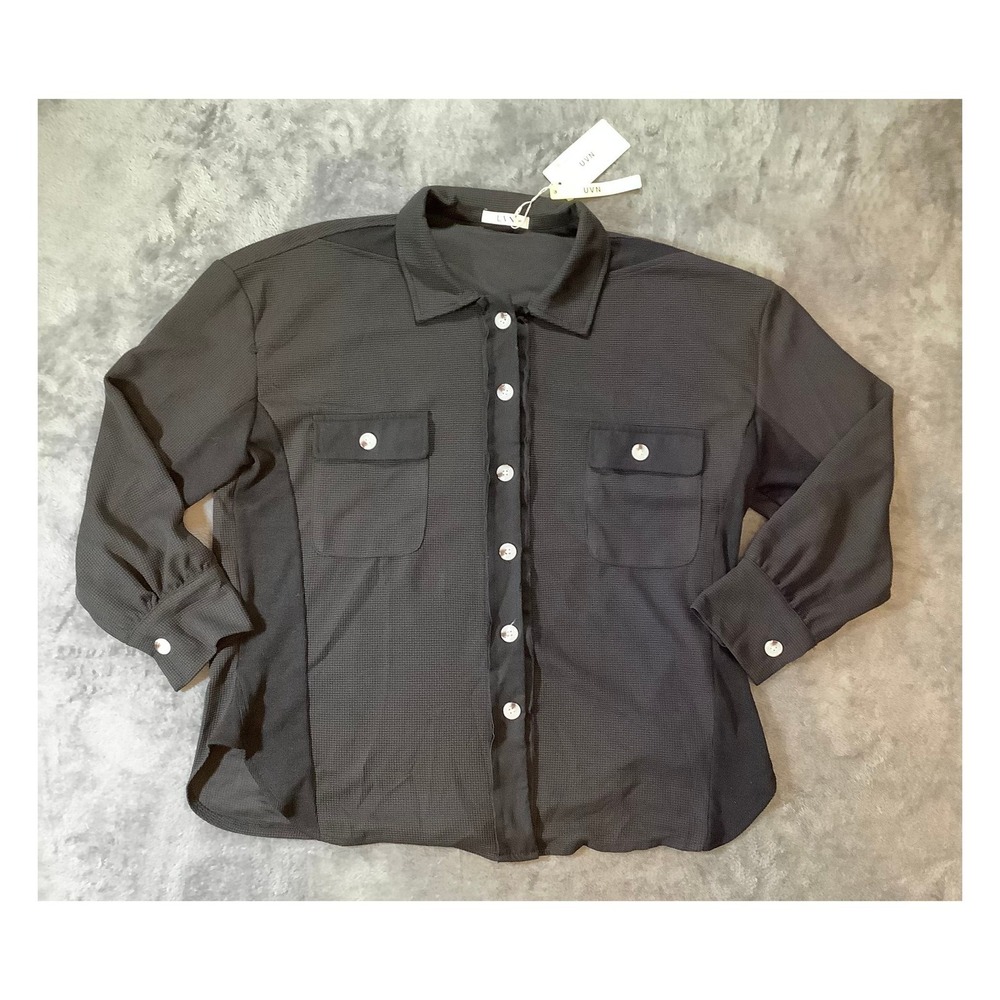 UVN Women's Black Textured Shacket Button‎ Down Shirt Jacket Size S NWT